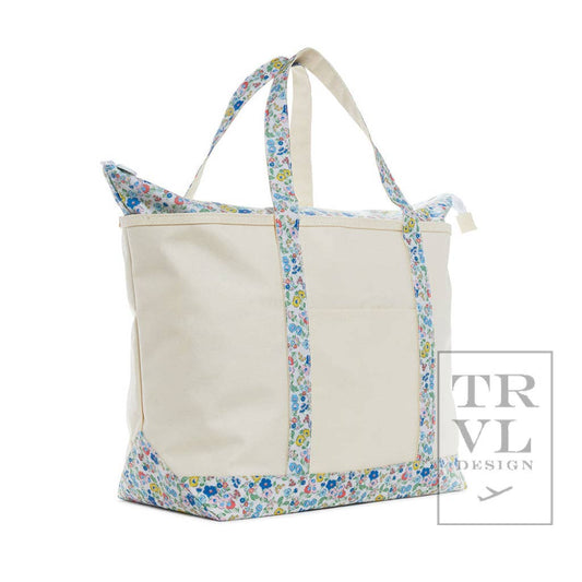 Maxi Tote - Coated Canvas Large Natural With Posies Trim