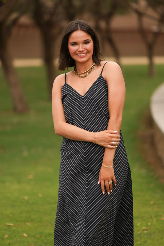 Amanda V Neck Stripe Midi Dress