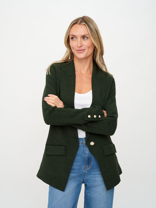 Hillary Knitted Tailored Blazer - Olive