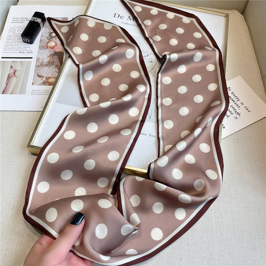 Beige Polka Dot Silk Scarf