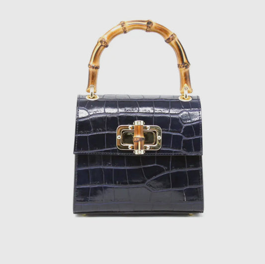 Bamboo Handle Bag - Navy Blue