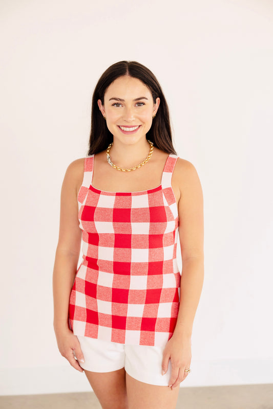 Janine Red Gingham Tank Top