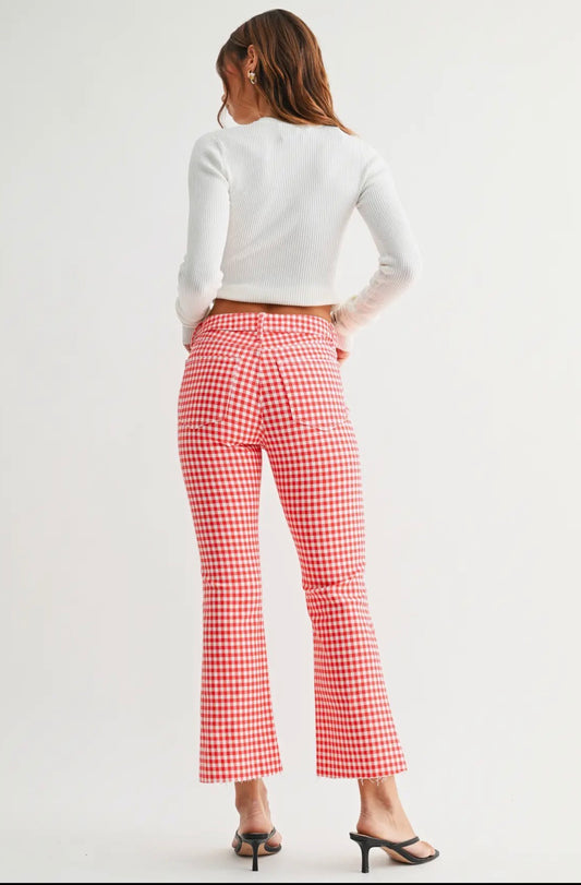 Red Gingham Check - Crop Flare