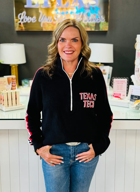 Double T Quarter Zip Sweater - Black