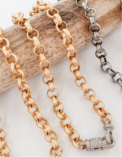 Pave Encrusted Large Rolo Necklace - Gold chain w/ silver