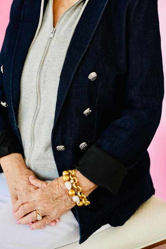 Helen Blazer - Rinse Denim with Grey Hoodie