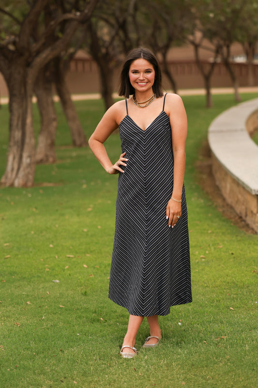Amanda V Neck Stripe Midi Dress