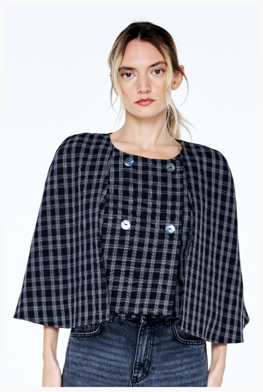 Fanny Double Breasted Plaid Poncho Jacket