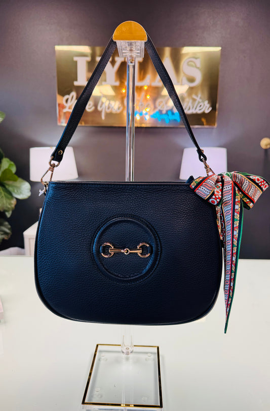 Leather Horsebit Bag - Navy