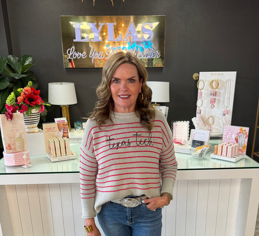 Texas Tech Cable Knit - Grey/Red