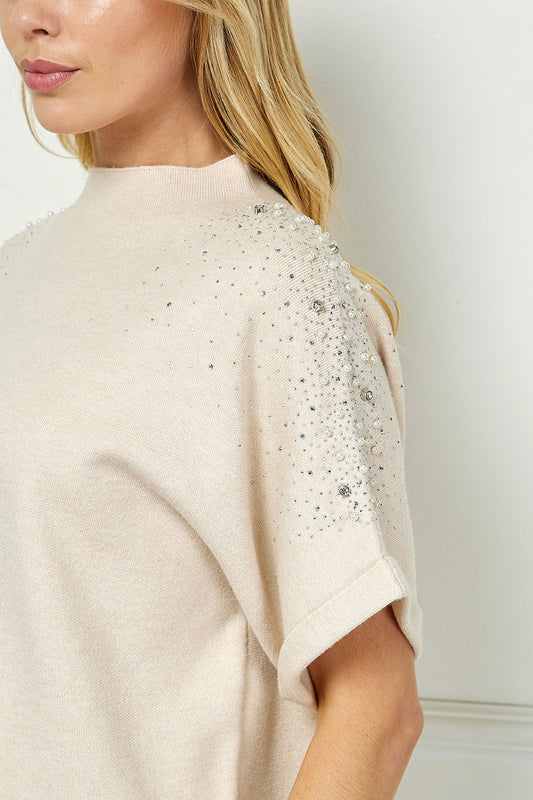 Sparkle Sleeve Sweater - Bone