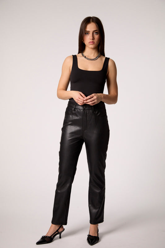 Mixed Media Leather Jeans