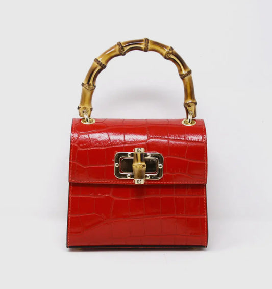 Bamboo Handle Bag - Red