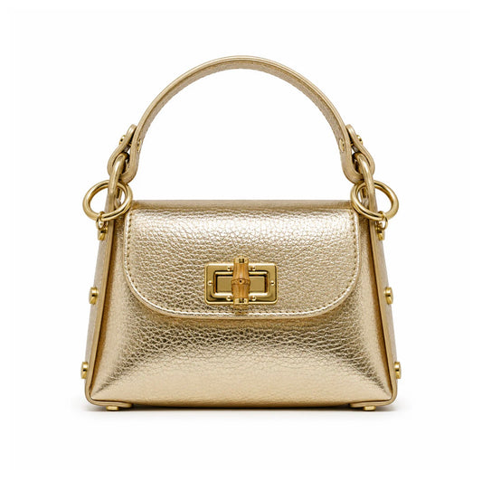 Italian Leather Bamboo Clasp Bag - Gold
