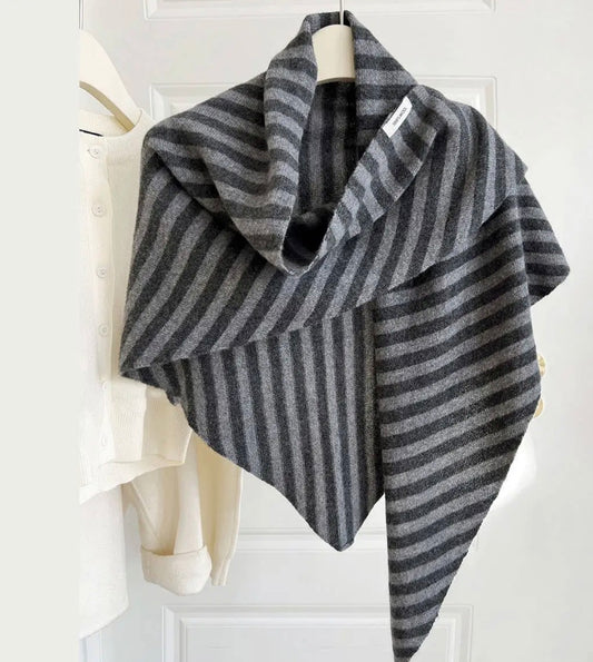 Grey and Black Striped Wool Shawl