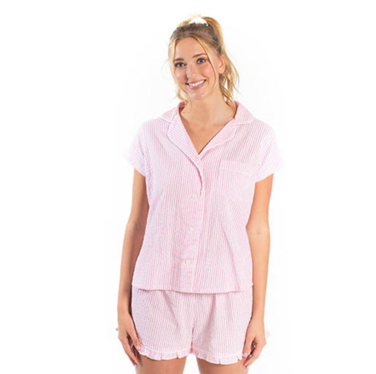 Seersucker PJ Short Set - Pink