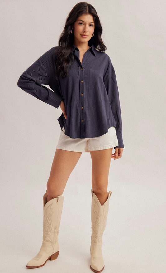 Boyfriend Pin Stripe Shirt - Navy