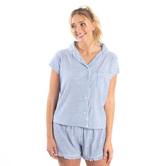 Seersucker PJ Short Set - Blue