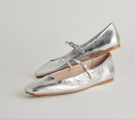 Reyes Silver Distressed Leather Ballet Flat