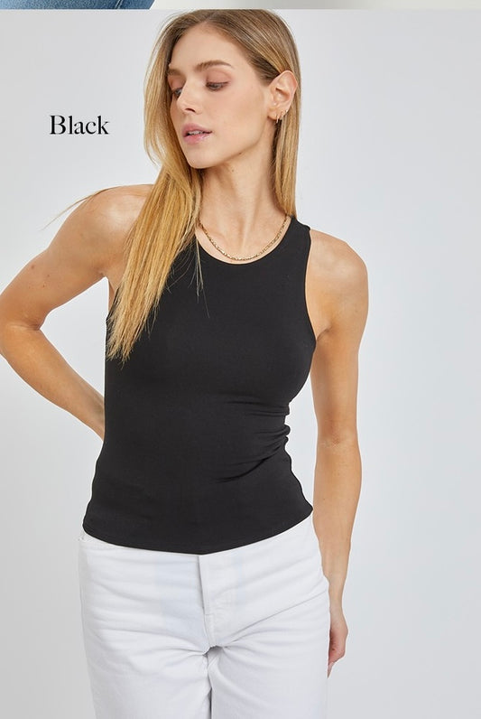 Basic Round Neck Tank - Black
