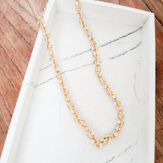 Twisted Rhinestone Statement Necklace 18”- gold