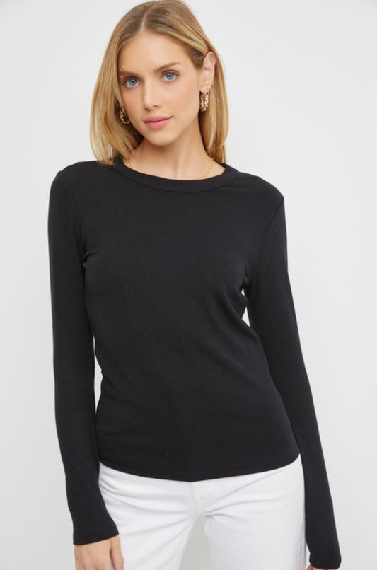 Round Neck Knit Top - Black