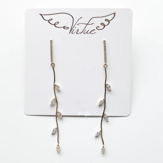 Pave Bar Post Vine Drop Earrings