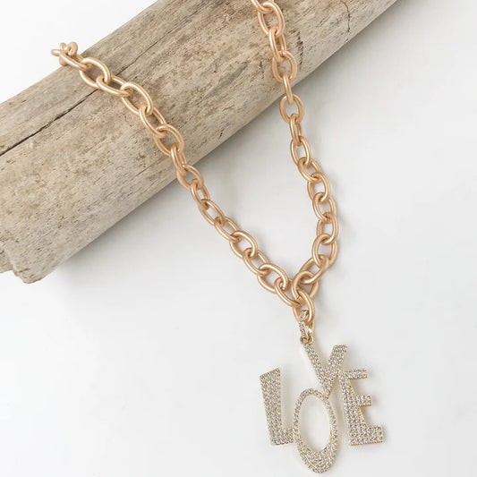 Stacked Pave LOVE Necklace