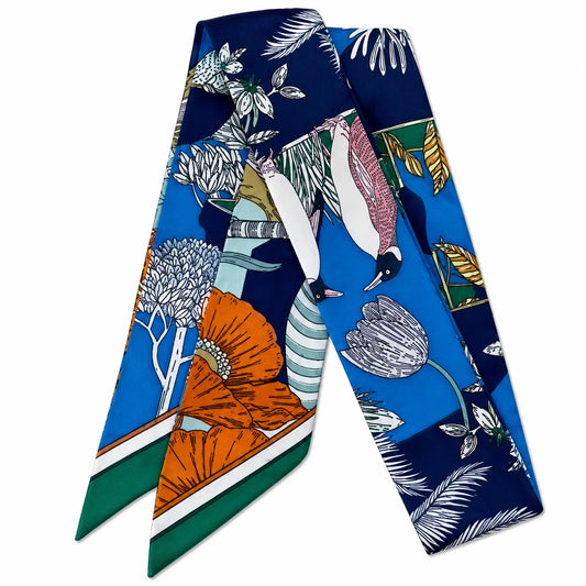 Navy Nature Inspired Skinny Scarf