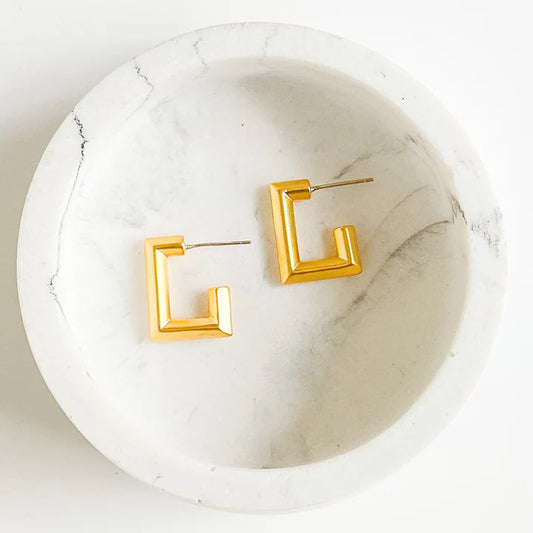 Square Gold Brushed Hoops - Small