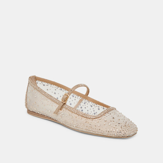 Reyes Crystal Ballet Flat Gold Mesh