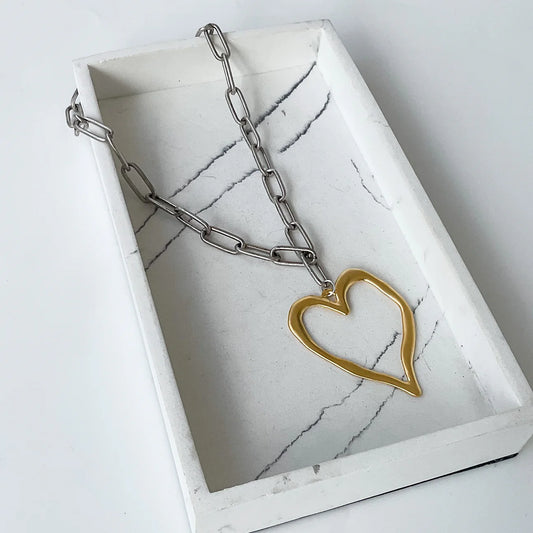 18” XL Paperclip with Heart Pendant - Silver Chain w/Gold Heart