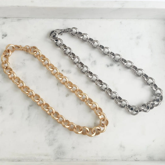Jumbo Hammered Rolo Necklace - Gold