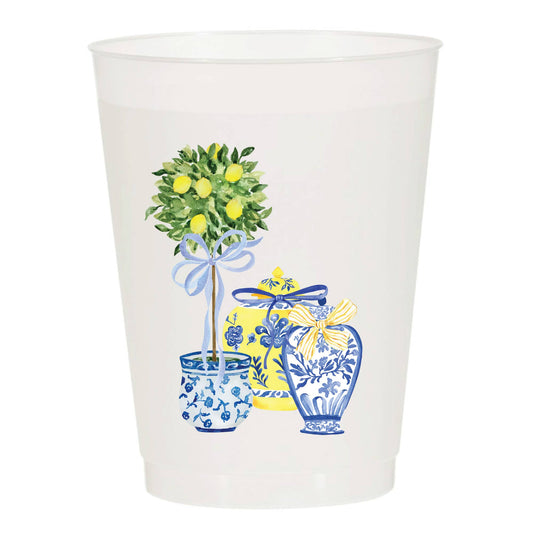 Lemon Chinoiserie Frosted Cups-Chinosierie: Pack of 6