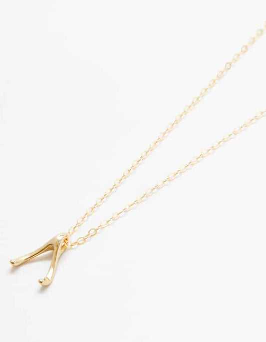 Gold Wishbone Necklace: 18”
