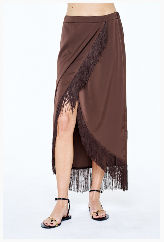 Sana Fringed Satin Wrap Skirt