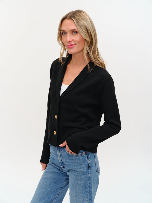 Lynn Shawl Lapel Knit Blazer - Black