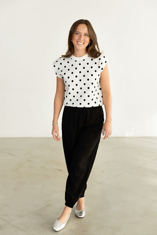 Polka Dot Sleeveless Sweater - Black