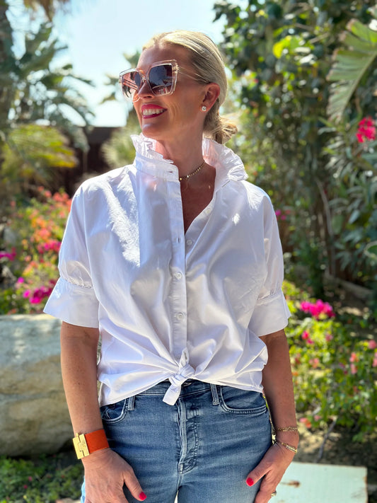 Short Sleeve Ruffle Shirt - White