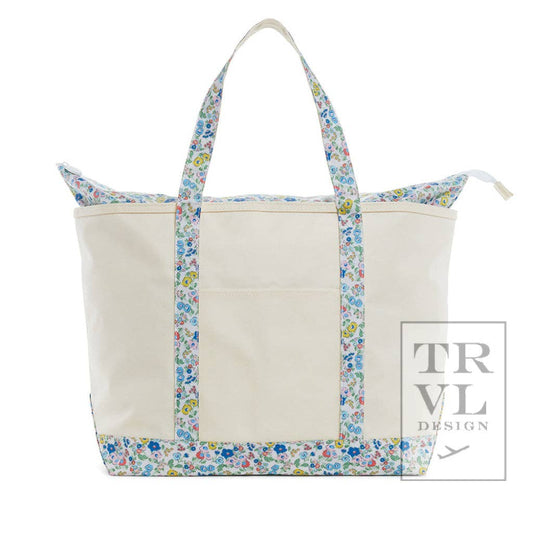 Maxi Tote - Coated Canvas Large Natural With Posies Trim