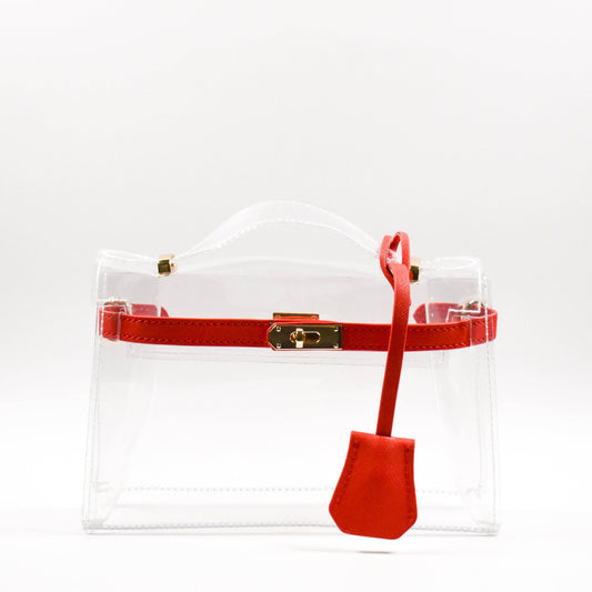 Gameday Luxe - The Mini Andrea Clear Top Handle Bag: Red
