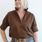 Short Sleeve Ruffle Shirt - Chocolate Brown