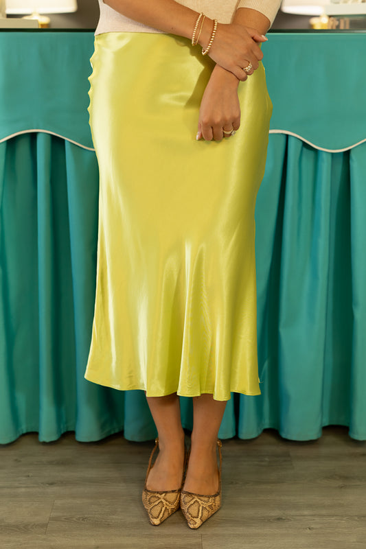 Chartreuse Satin Skirt