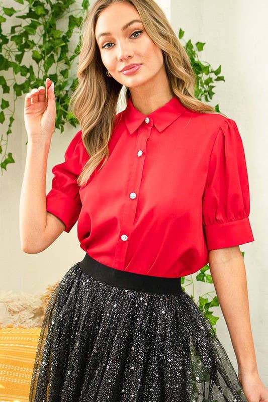 Pearl Button Top - Red