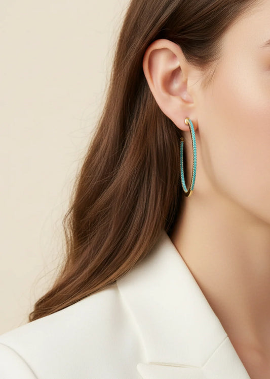 Pave Turquoise Hoops