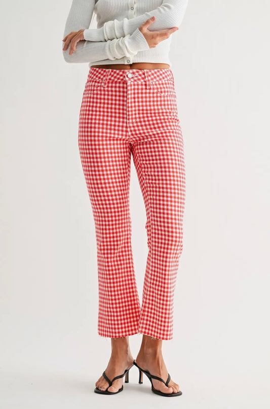 Red Gingham Check - Crop Flare
