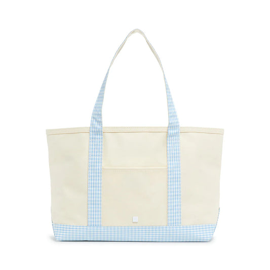 Gingham Mist Blue Medium Tote  - Coated Canvas