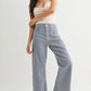 Navy Gingham Barrel Jean