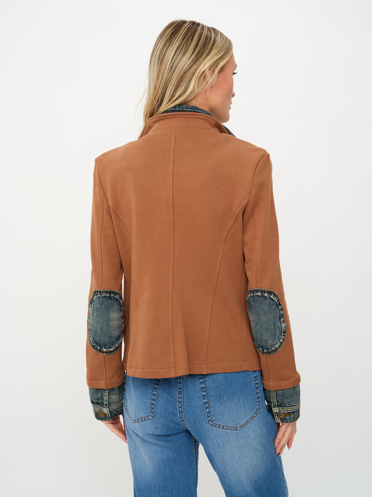 Clarissa Mixed Media Denim Jacket - Tobacco