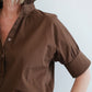 Short Sleeve Ruffle Shirt - Chocolate Brown